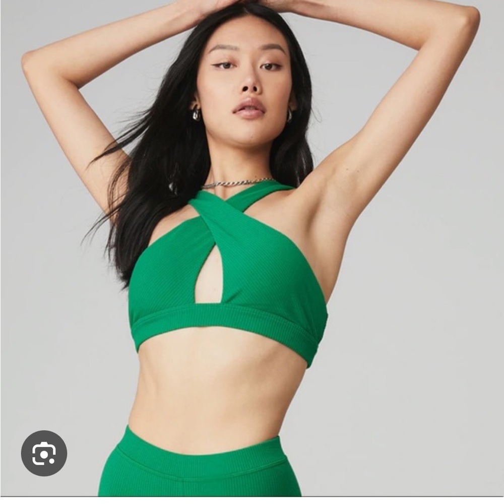 Alo ribbed destination bra green size small